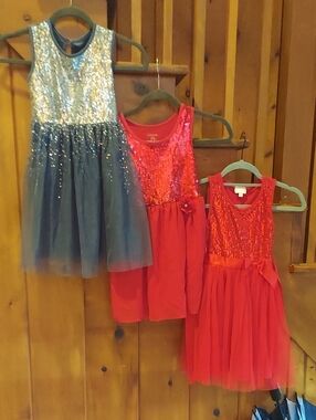 Kids Red Sequin Tulle Dress - Red and Silver